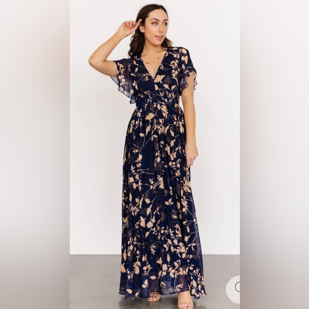 Baltic Born Navy and Cream Floral Maxi Dress